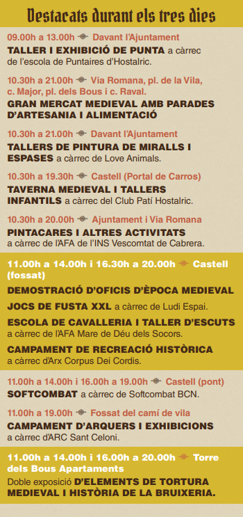 Programa de la Fira Medieval d Hostalric