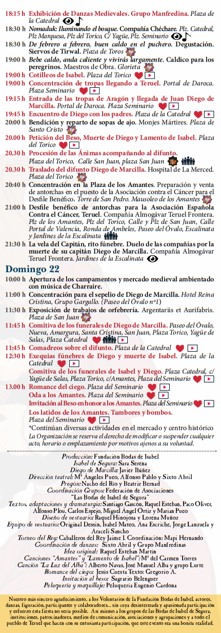 Programa de las Bodas de Isabel Segura en Teruel