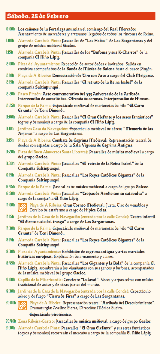 Programa de la Festa da Arribada en Baiona