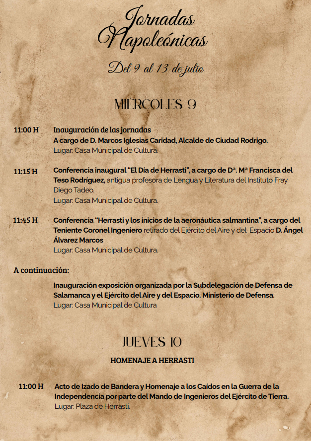 Programa de las Jornadas Napoleonicas en Ciudad Rodrigo