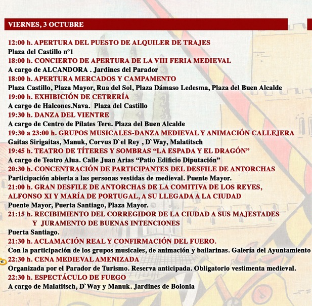 Programa de la Feria Medieval de Ciudad Rodrigo