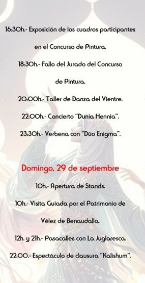 Programa de la Expo Nazari en Velez de Benaudalla
