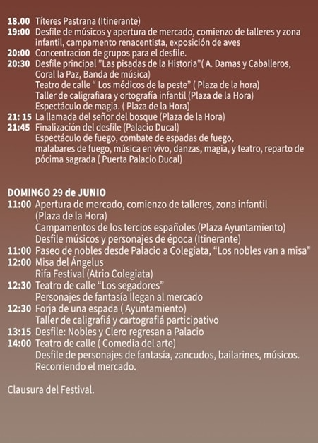 Programa y horarios del Festival Ducal de Pastrana