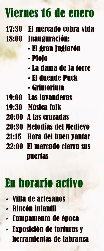 Programa del Mercado Medieval de Torrejon de la Calzada