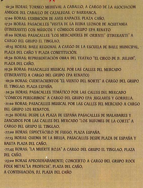 Programa del Mercado Medieval de Cazalegas