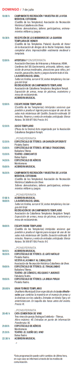 Programa de la Noche Templaria en Ponferrada