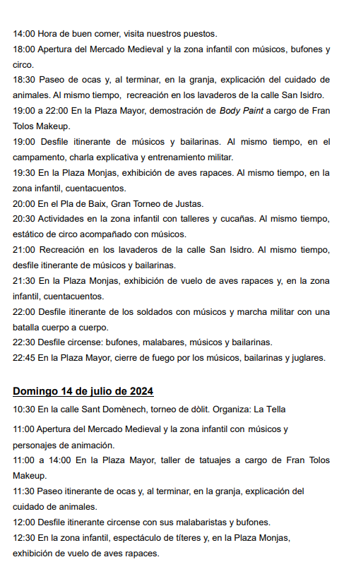 Programa del Mercado Medieval de Sant Mateu en Castellon