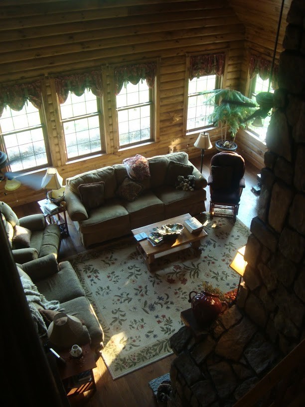 looking down from loft area to the great room