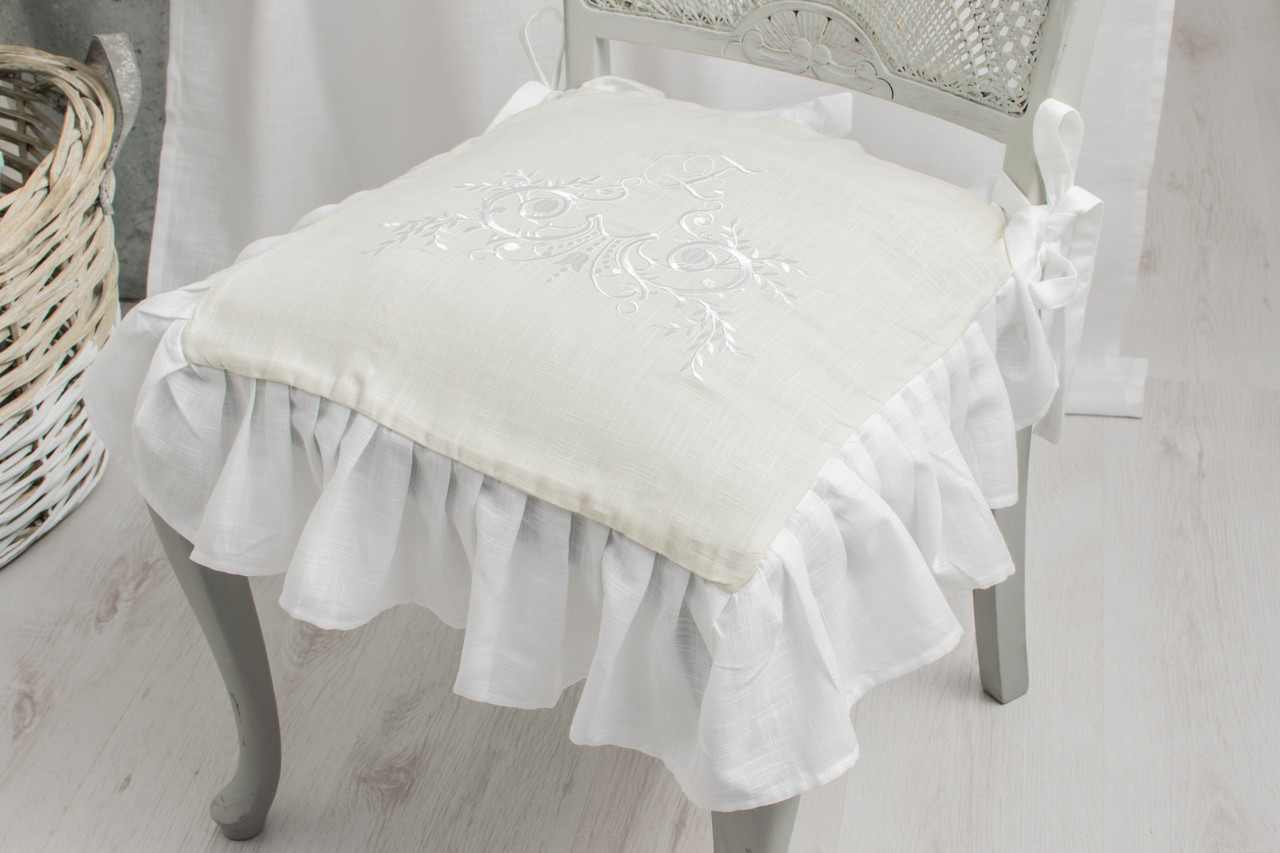 FLORA OFF WHITE BESTICKT Raffrollo 120x120cm Raffgardine Landhaus Shabby Franske