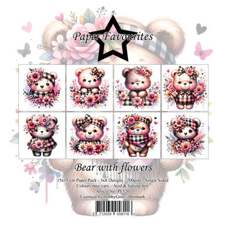 Paper Favourites - Motivpapier - Bear With Flowers 6x6 Inch Paper Pack - PF520
