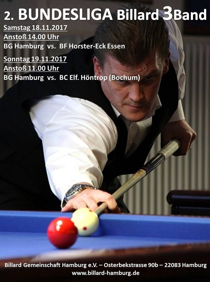 Vorschau 2. Bundesliga Dreiband am 18./19. BGH