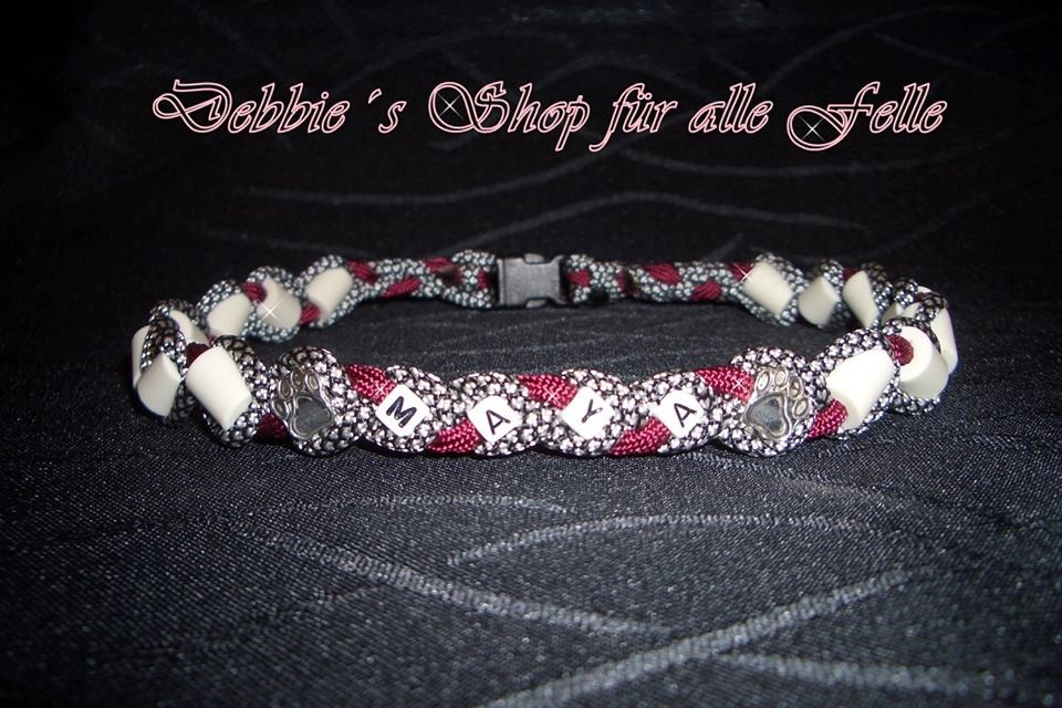 silver diamonds / burgundy mit Namen & Pfotenbeads