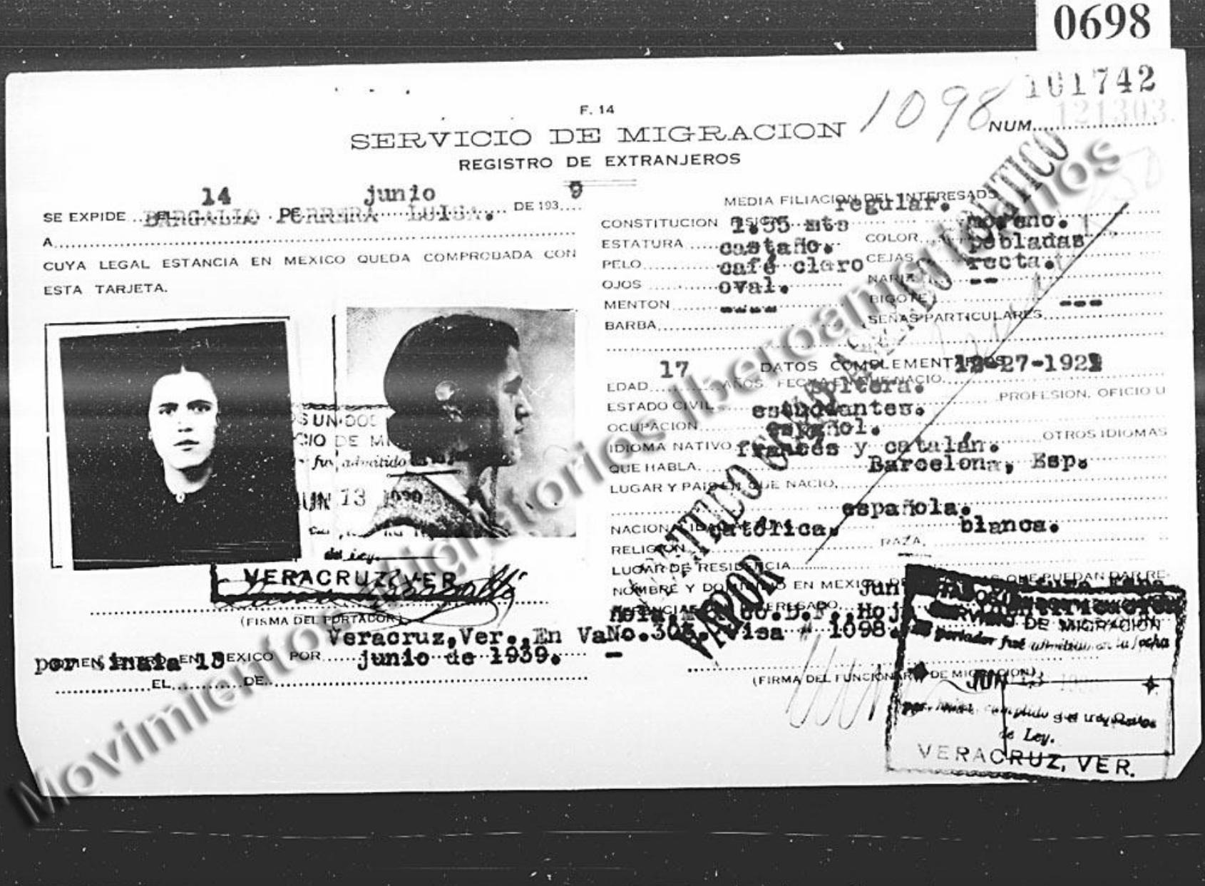 Ficha migratoria de Luisa Bargalló Porrera