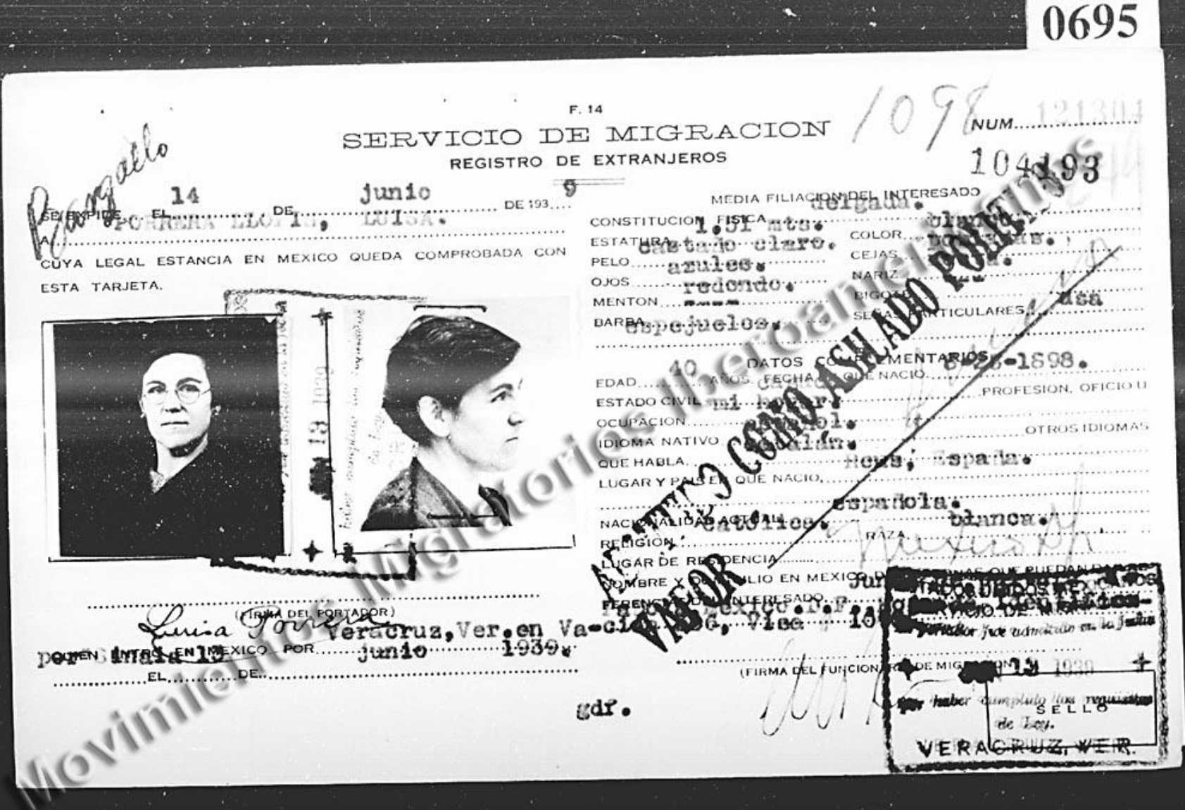 Ficha migratoria de Luisa Porrera LLopis