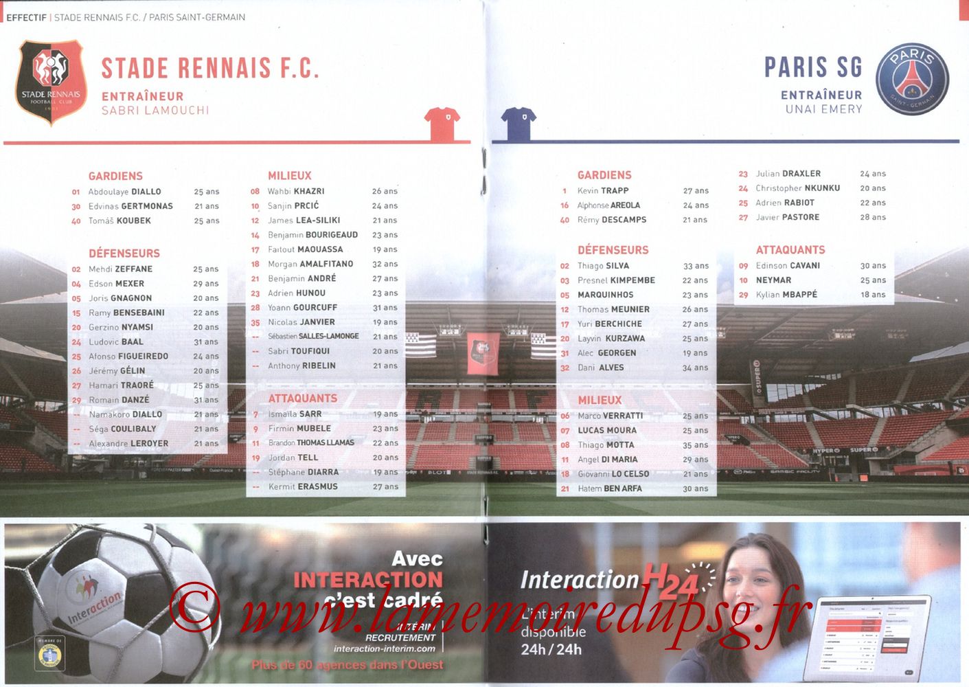 2017-12-16  Rennes-PSG (18ème L1, Le Programme de match) - Pages 08 et 09