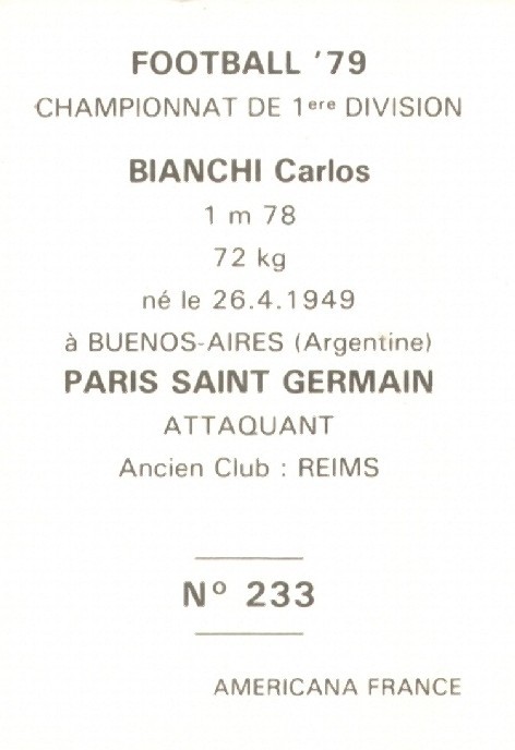 N° 233 - Carlos BIANCHI (Verso)