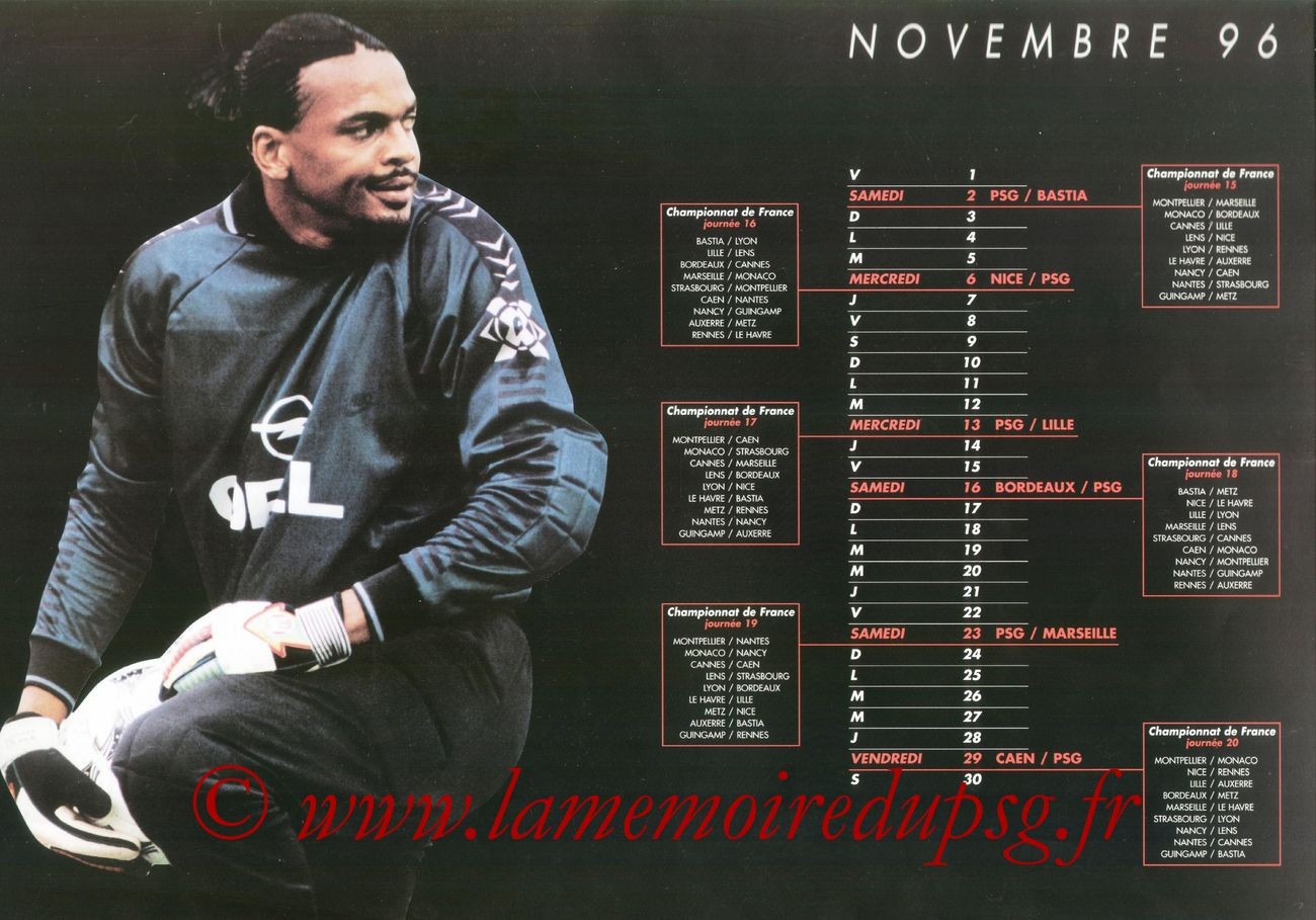 Calendrier PSG 1996-97 - Page 04 - Bernard LAMA