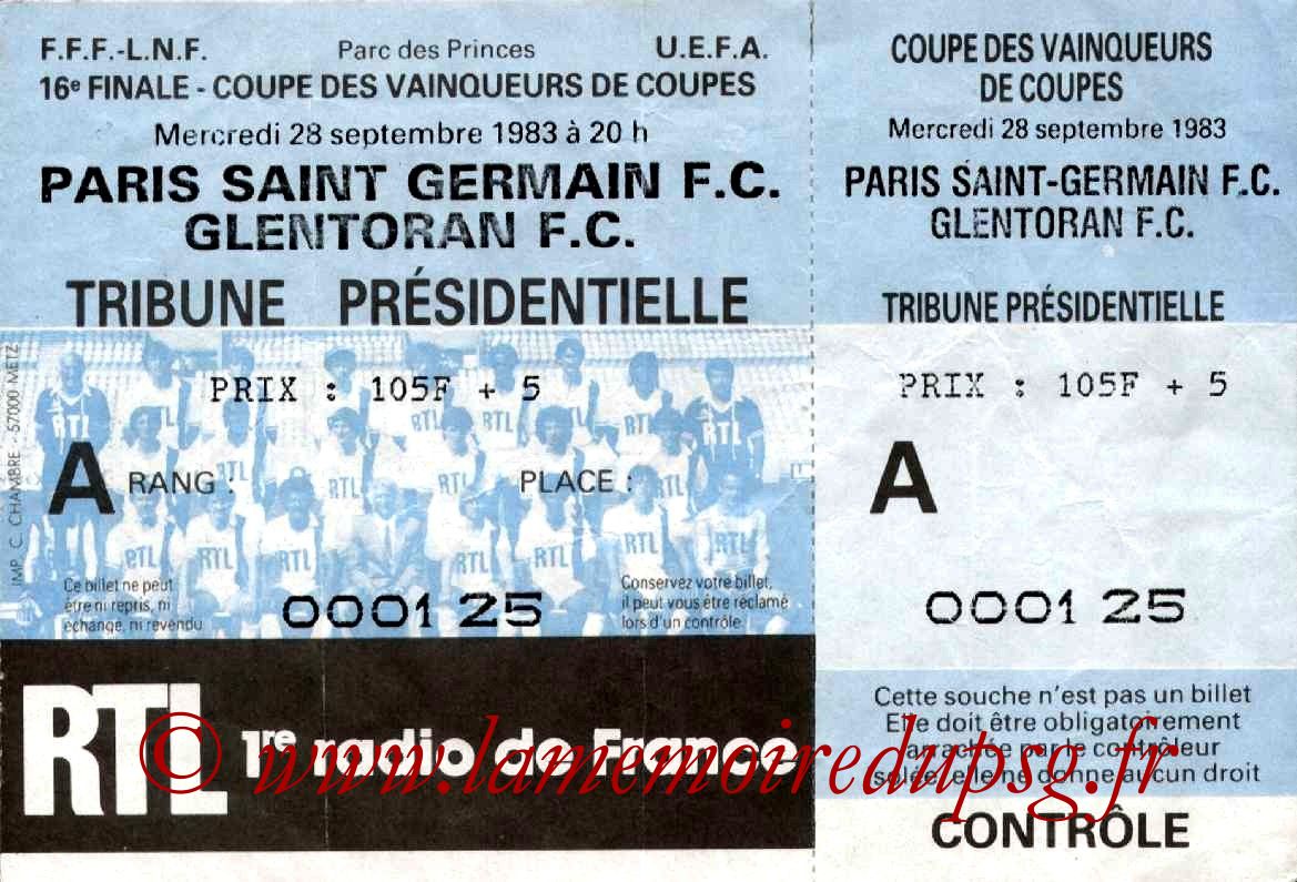 1983-09-28  PSG-Glentoran (16ème Retour C2, Entier)