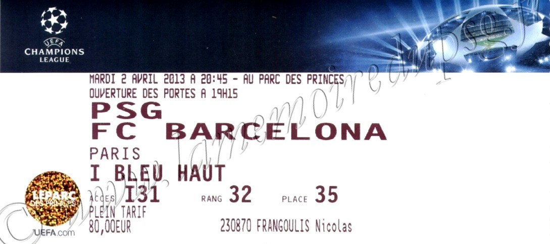 2013-04-02  PSG-Barcelone (Quart Finale Aller C1)
