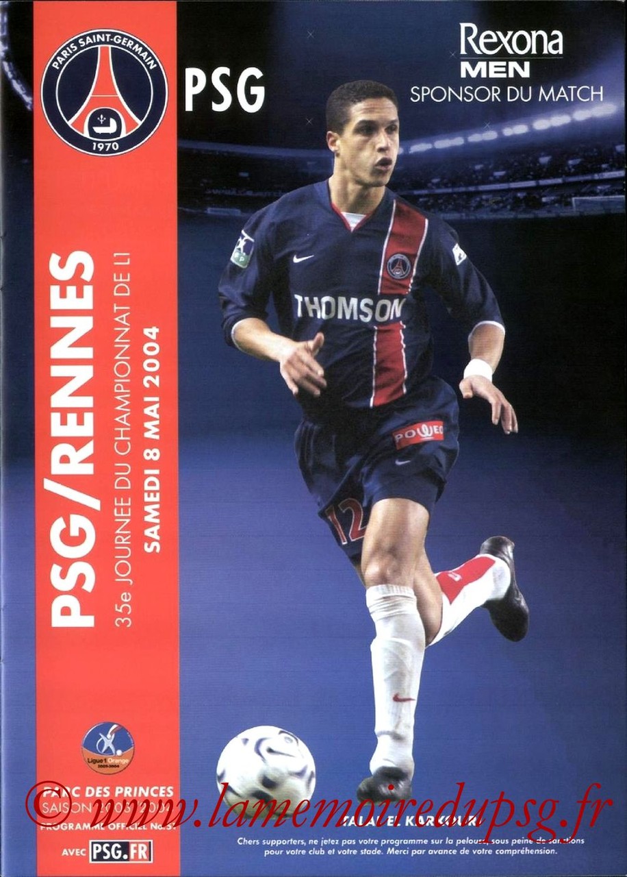 2004-05-08  PSG-Rennes (35ème L1, Programme officiel N°51)