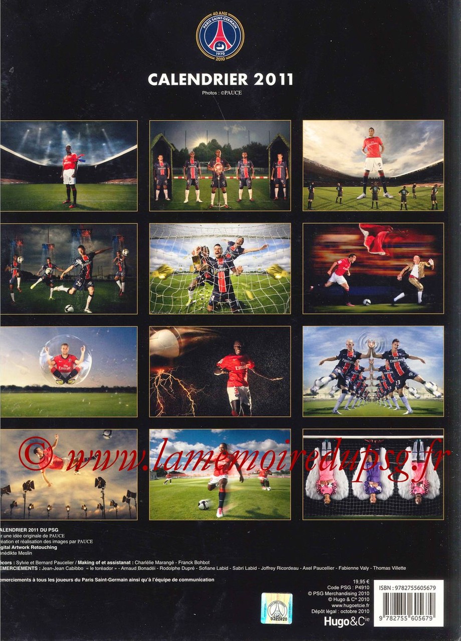 Calendrier PSG 2011 - Dos