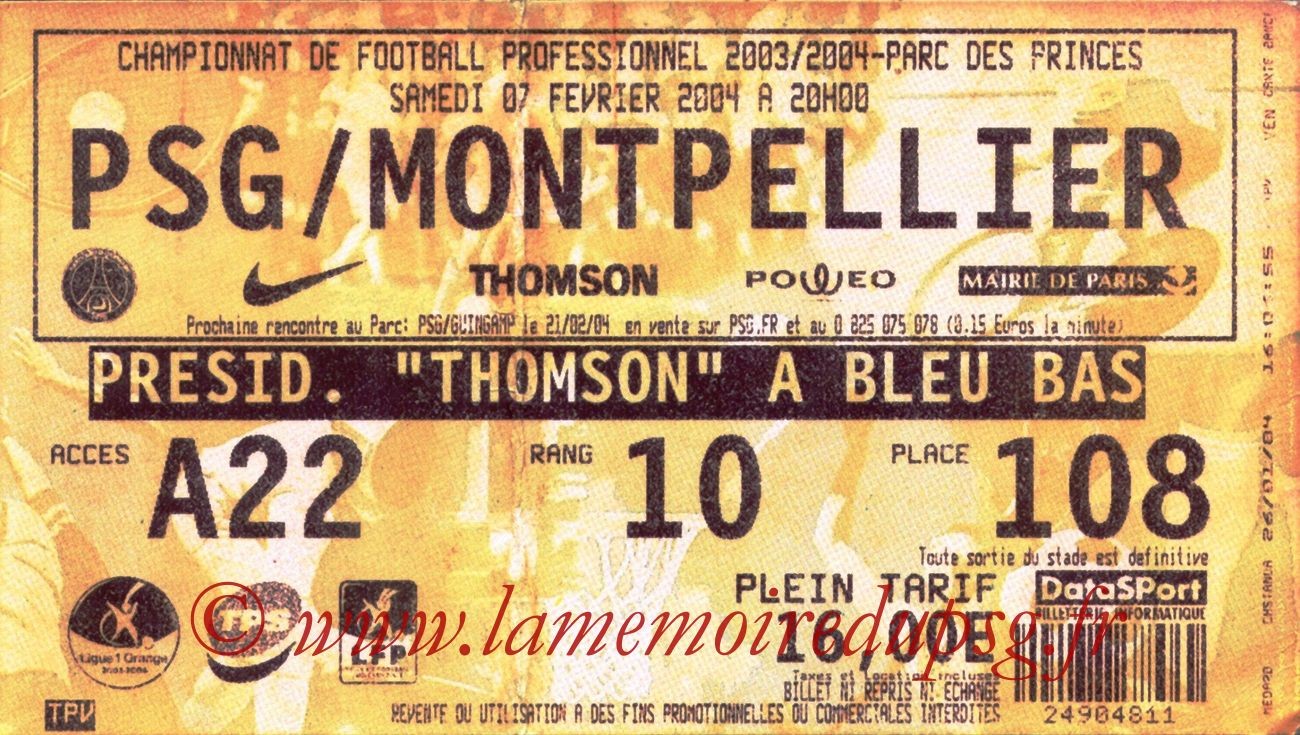 2004-02-07   PSG-Montpellier  (23ème L1, bis)