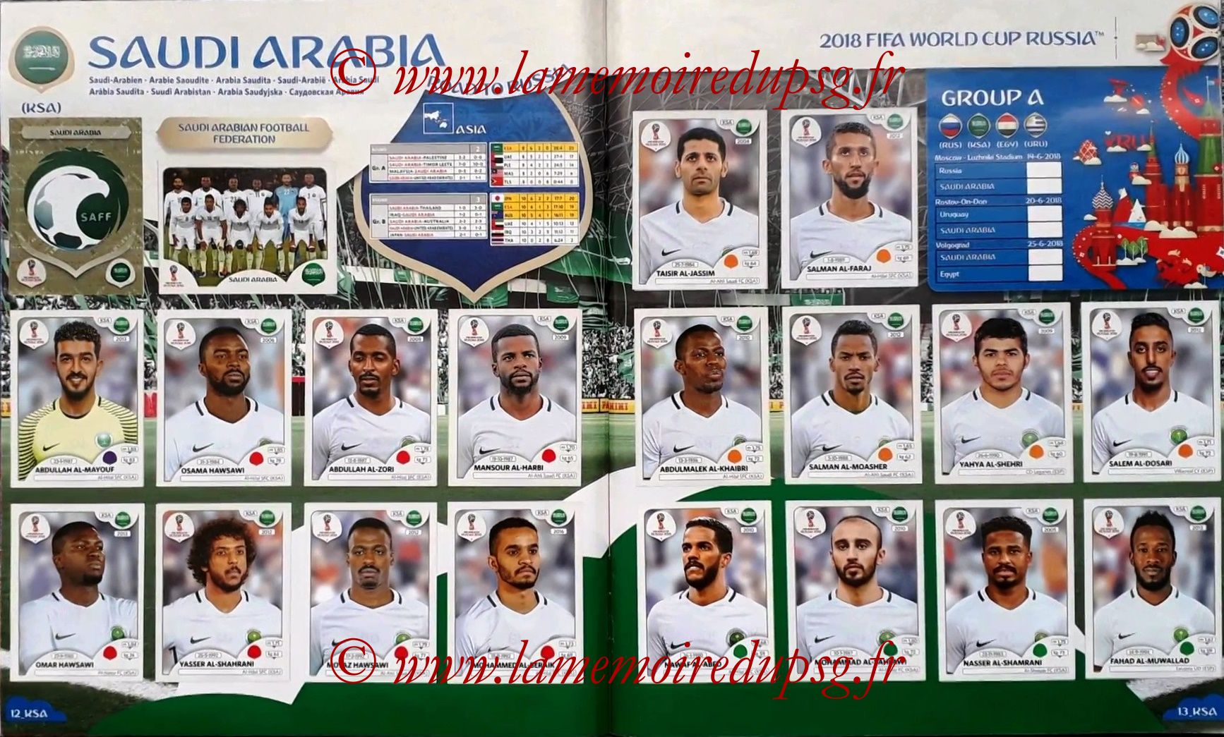 2018 - Panini FIFA World Cup Russia Stickers - Pages 12 et 13 - Arabie Saoudite