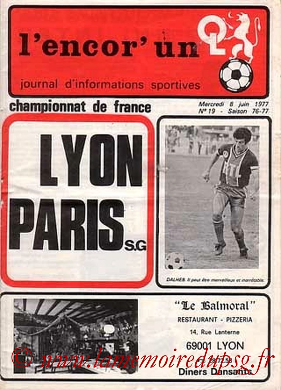 1977-06-08  Lyon-PSG (38ème D1, L'encore un OL N°19)