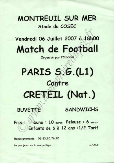 2007-07-06  PSG-Creteil (Amical à Montreuil sur Mer, Affichette)