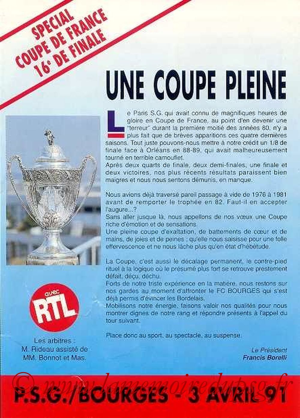 1991-04-03  PSG-Bourges (16ème Finale CF, Officiel)