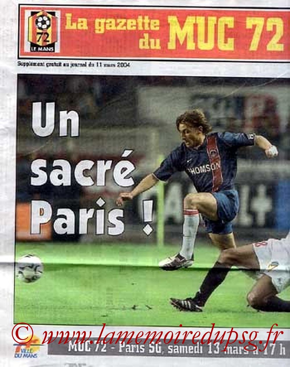 2004-03-13  Le Mans-PSG (28ème L1, La Gazette du MUC72)