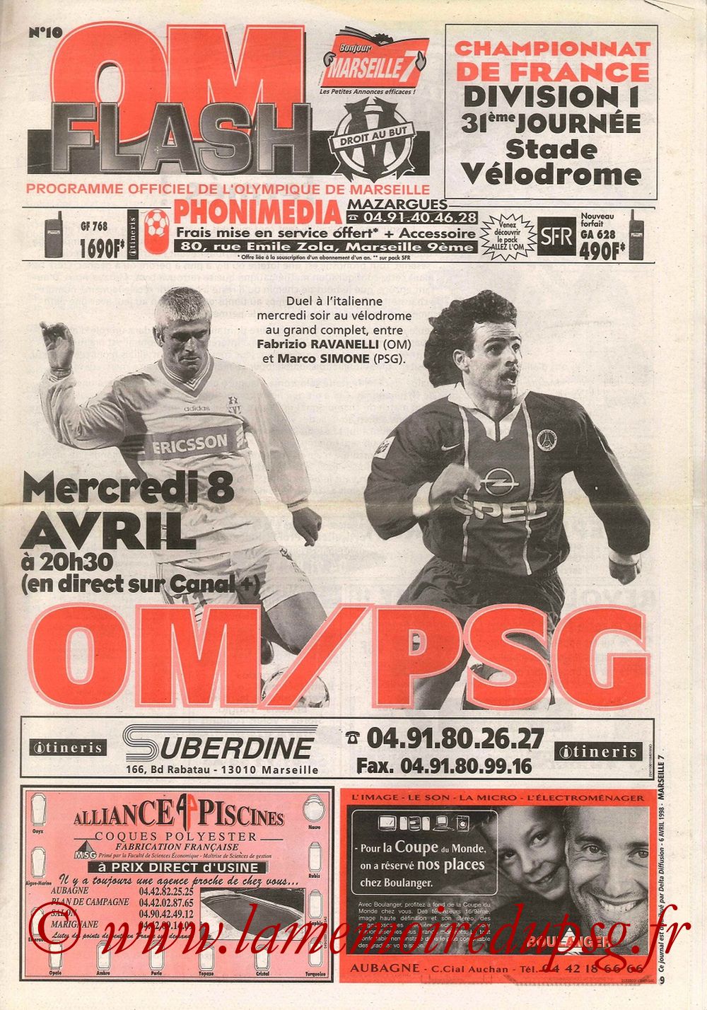 1998-04-08  Marseille-PSG (31ème D1, OM Flash N°10)