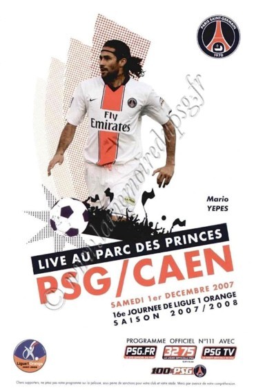 2007-12-01  PSG-Caen (16ème L1, Officiel PSG N°111)