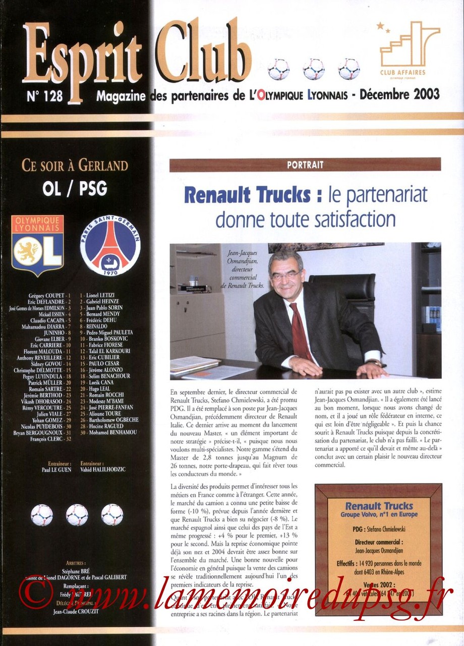 2003-12-19  Lyon-PSG (19ème L1, Esprit Club N°128)