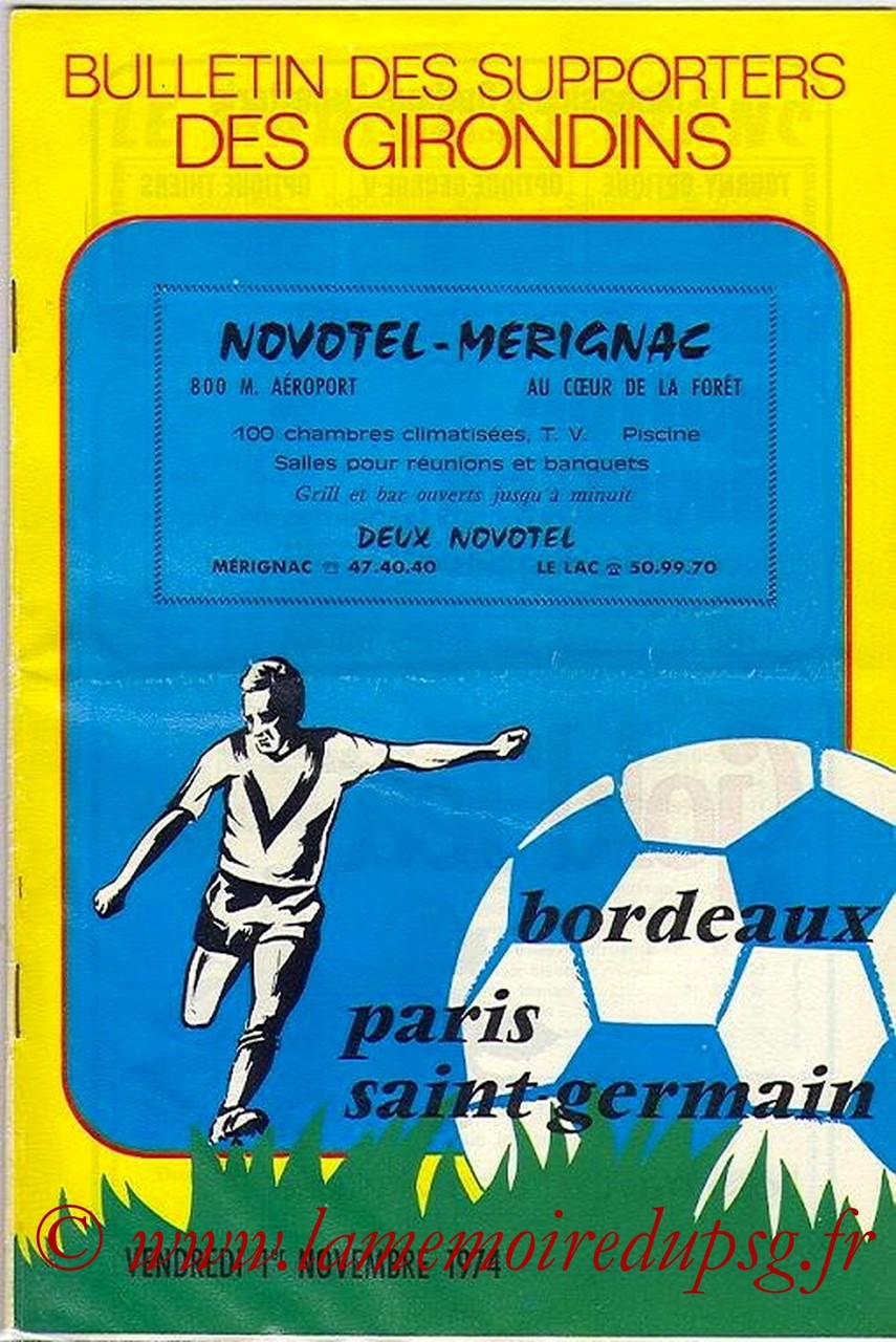 1974-11-01  Bordeaux-PSG (15eme D1, Bulletin des supporters N°8)