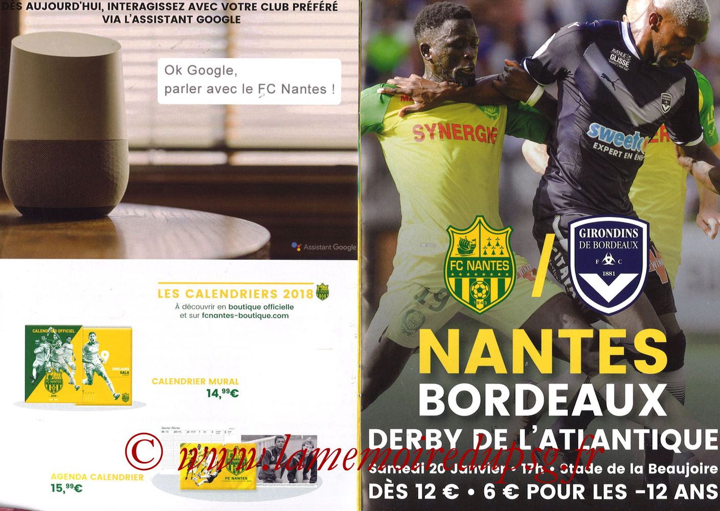 2018-01-14  Nantes-PSG (20ème L1, Programme officiel) - Pages 06 et 07