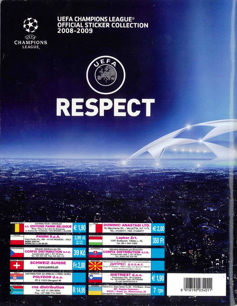 2008-09 - Panini Champions League - Dos d'album