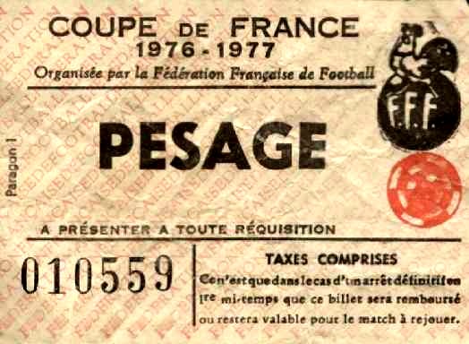 Ticket  Sochaux-PSG  1976-77