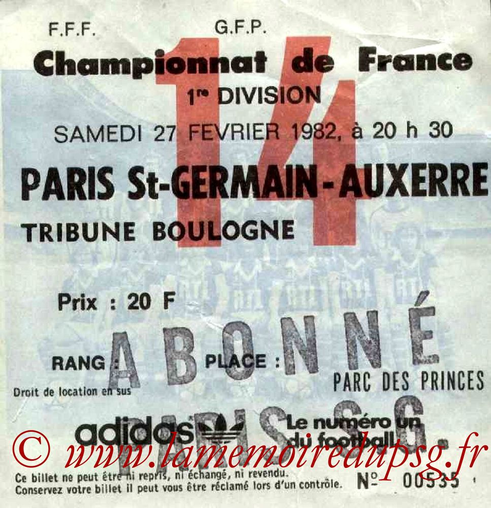 1982-02-27  PSG-Auxerre (28ème D1, Ticket N°14)