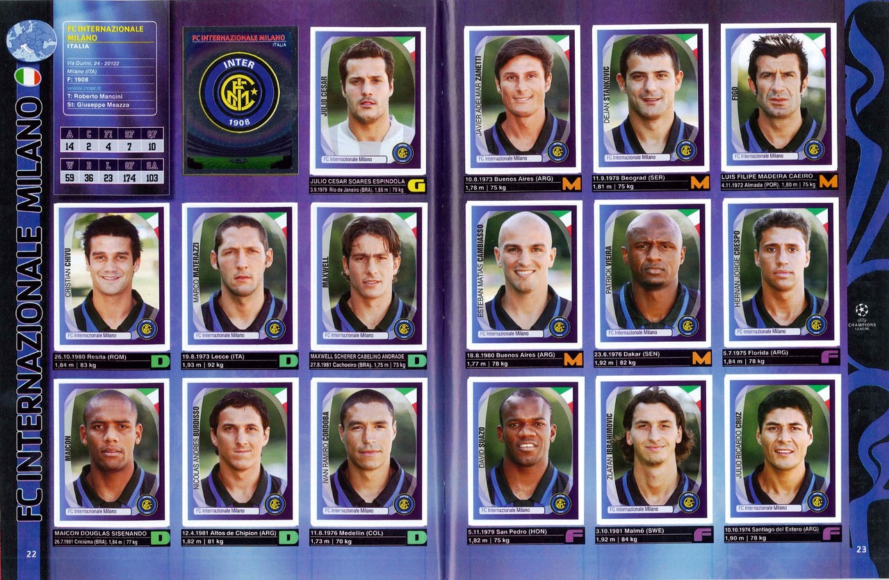 2007-08 - Panini Champions League - Pages 22 et 23 - FC Inter Milan