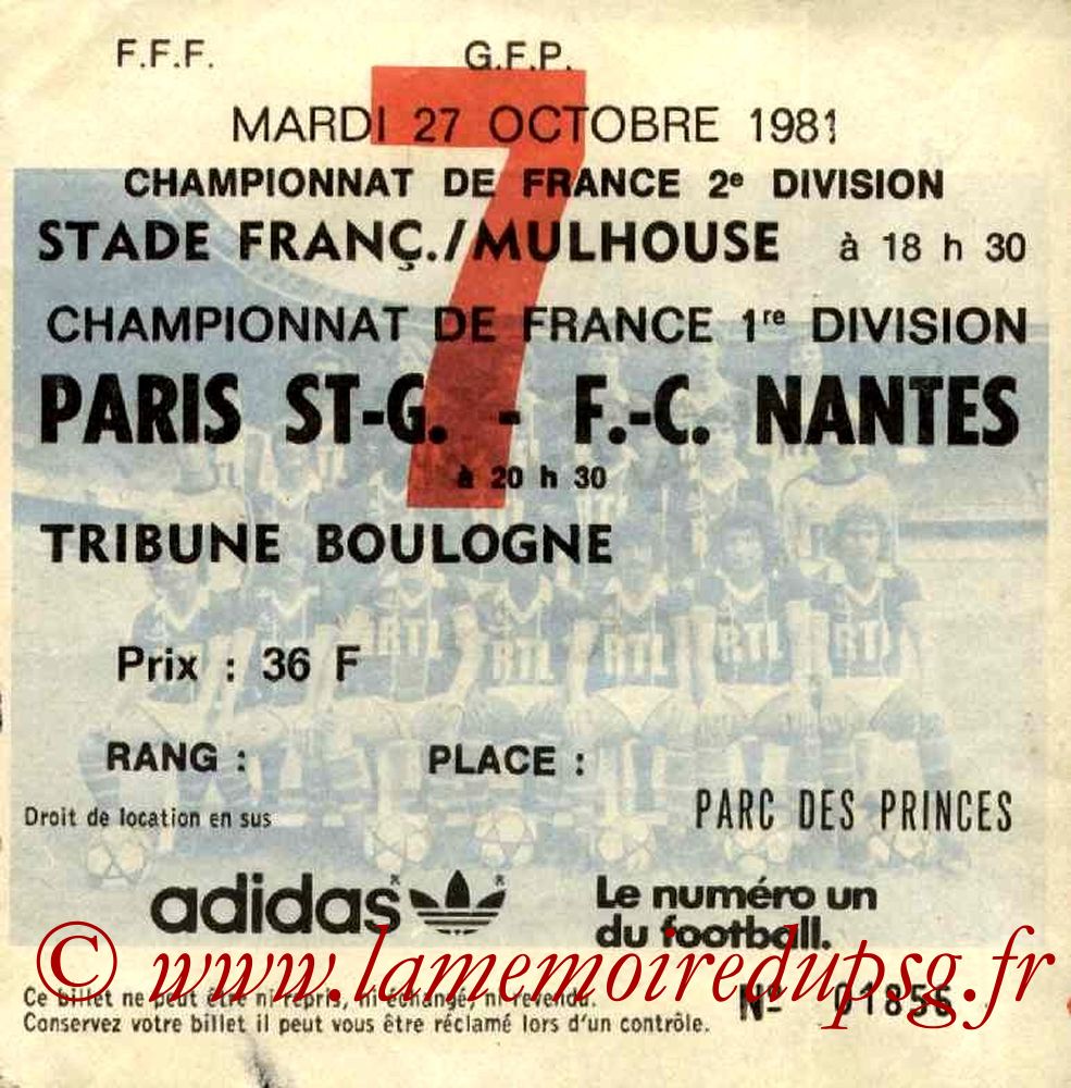 1981-10-27  PSG-Nantes (15ème D1, Ticket N°7)