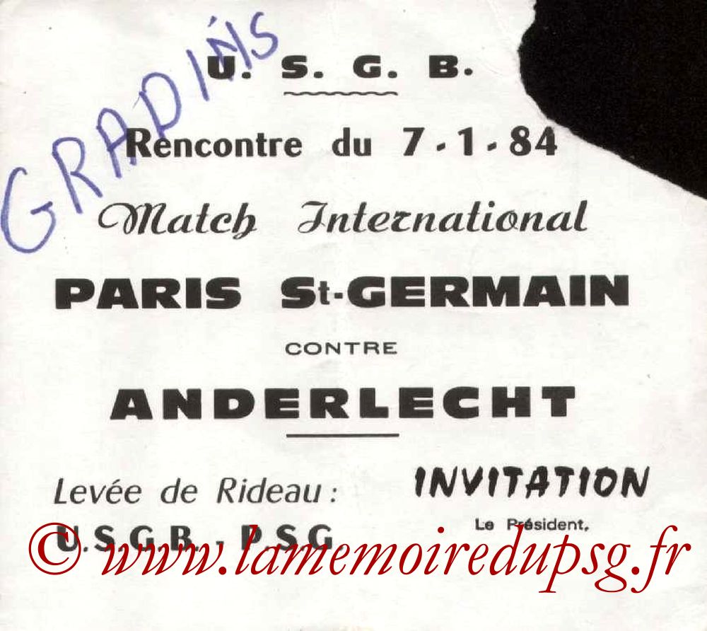 1984-01-07  PSG-Anderlecht (Amical à Boulogne sur Mer)