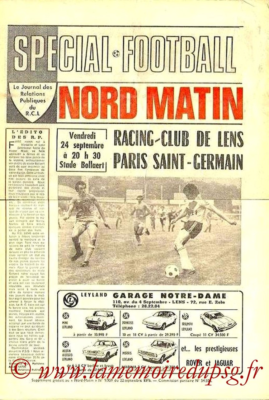 1976-09-24  Lens-PSG (8ème D1, Nord Matin)