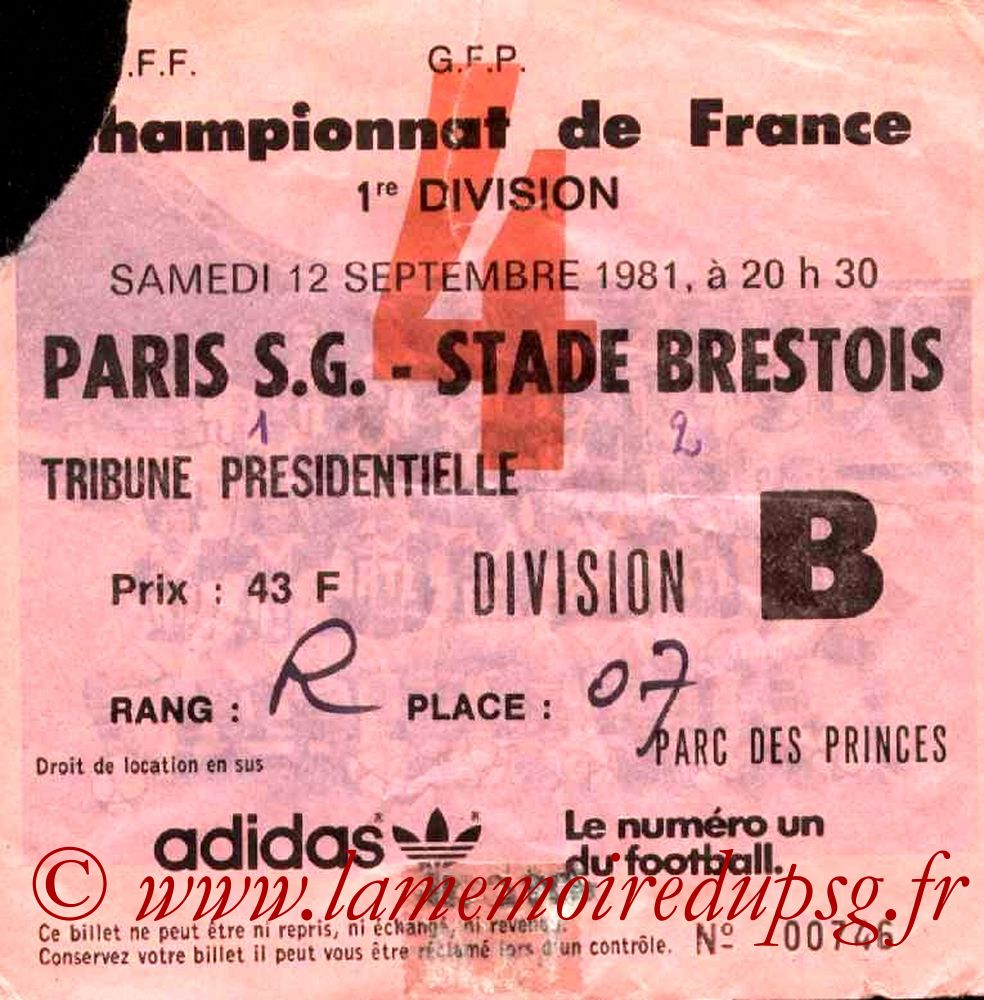 1981-09-12  PSG-Brest (9ème D1, Ticket N°4)