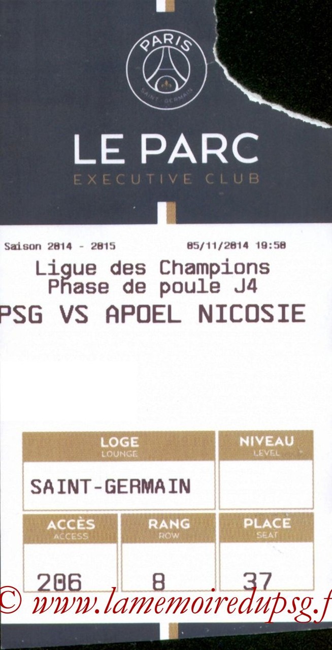 2014-11-05  PSG-Apoel Nicosie (4ème Poule C1, E-ticket Executive Club)