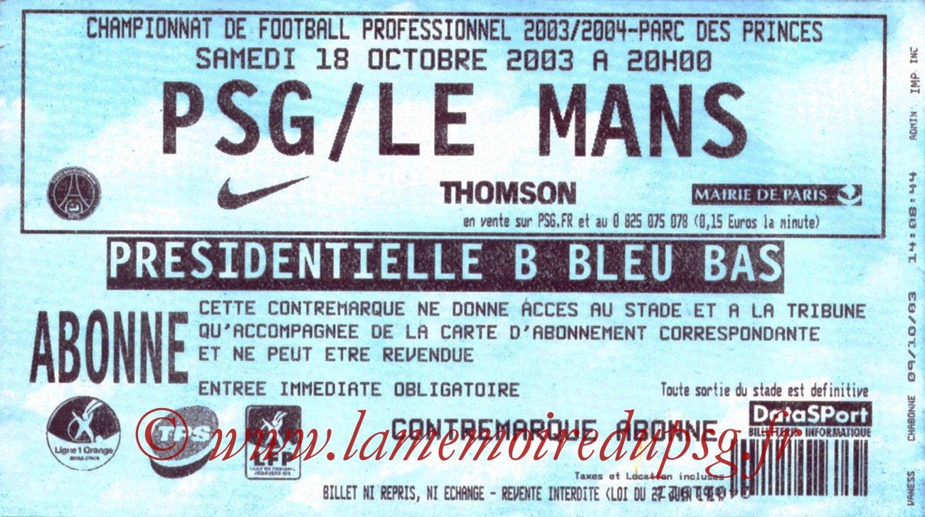 2003-10-18   PSG-Le Mans (10ème L1)