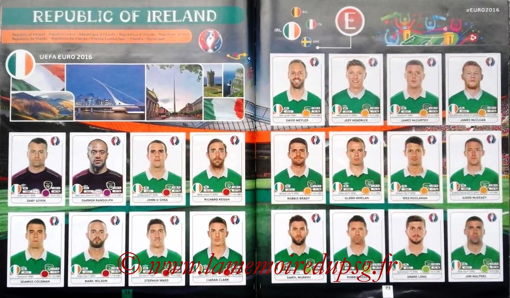 Panini Euro 2016 Stickers - Pages 72 et 73 - République d'Irlande