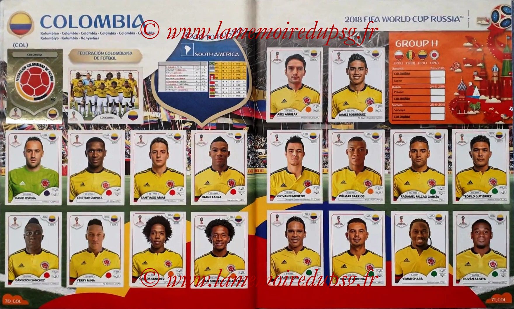 2018 - Panini FIFA World Cup Russia Stickers - Pages 70 et 71 - Colombie