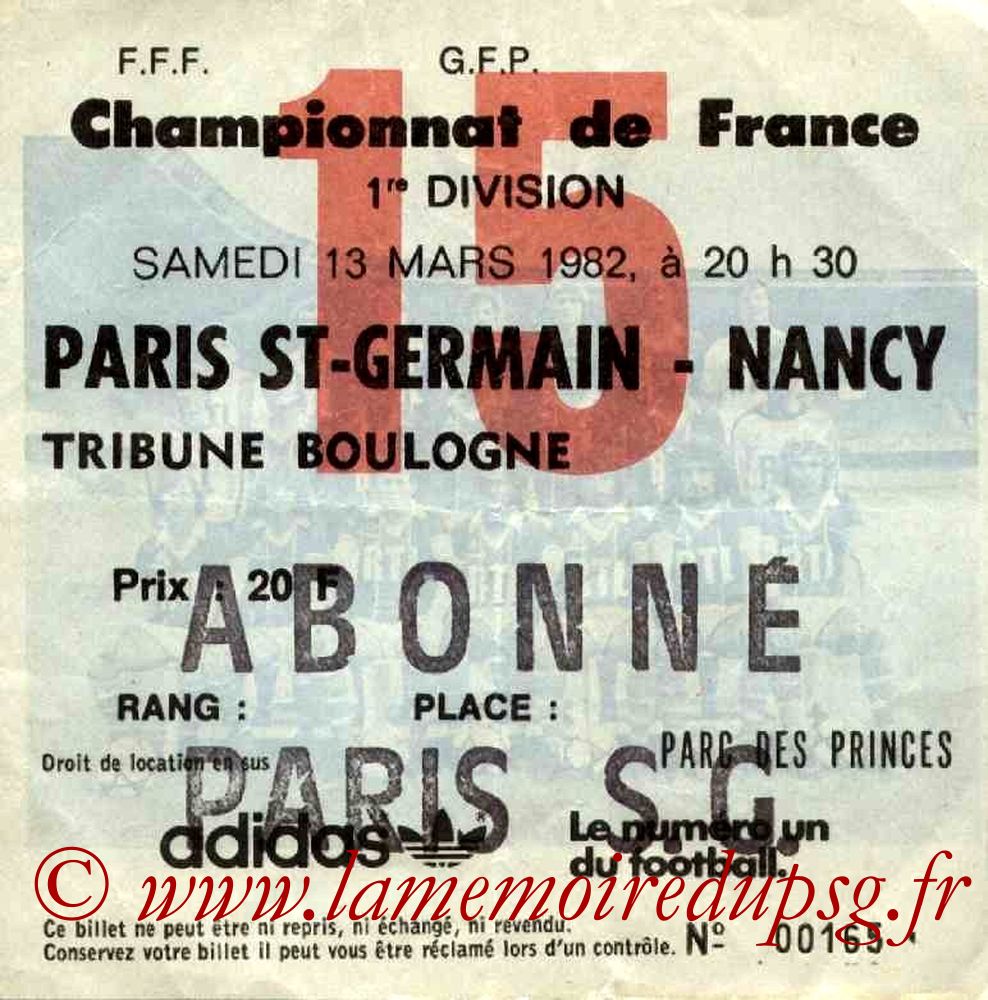 1982-03-13  PSG-Nancy (30ème D1, Ticket N°15)