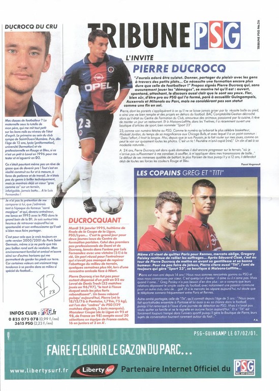 2001-02-07  PSG-Guingamp (26ème D1, Tribune PSG N°26)